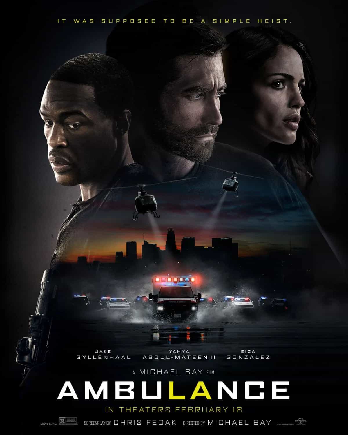 New poster released for Ambulance which stars Jake Gyllenhaal - the movie is released 18th February 2022 #ambulance