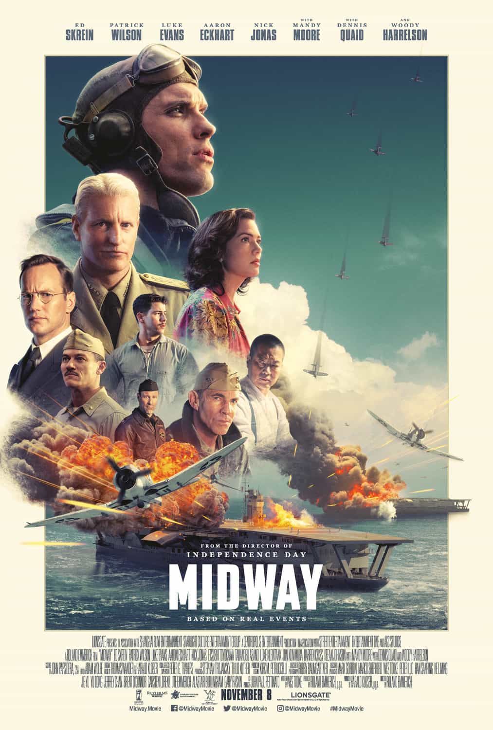 Midway is given a 12A age rating in the UK for moderate violence, threat, bloody images, infrequent strong language